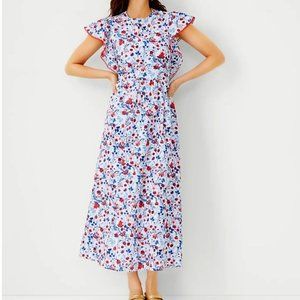 NEW Ann Taylor Petite Floral Ruffle Sleeve Maxi Dress Sz MP Cherry Multi